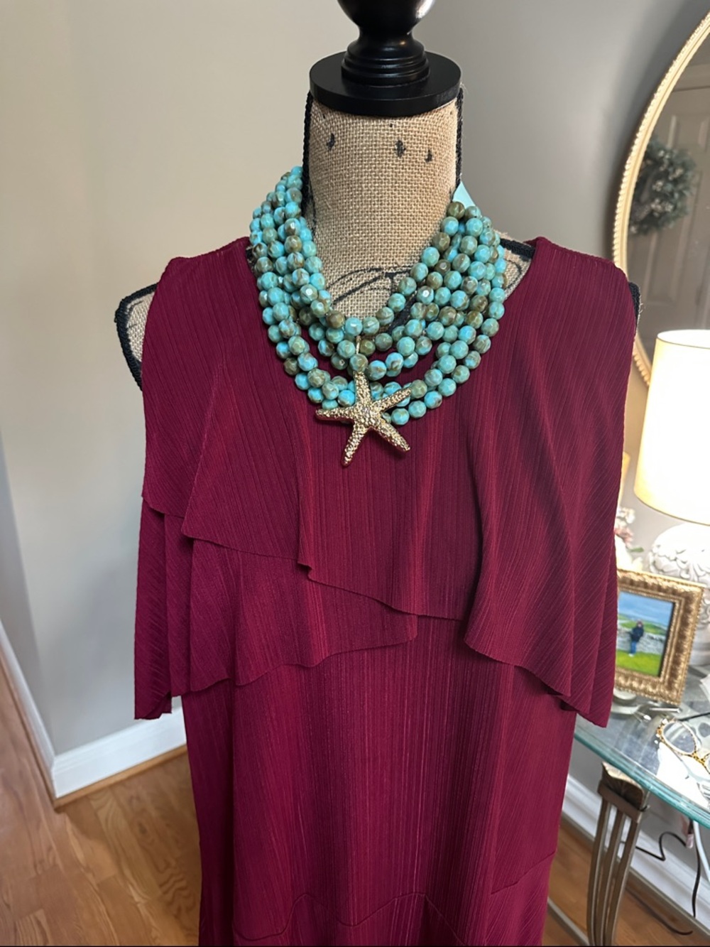 Ivanka Trump Sleeveless Tiered Midi Dress in Deep Fuchsia EUC